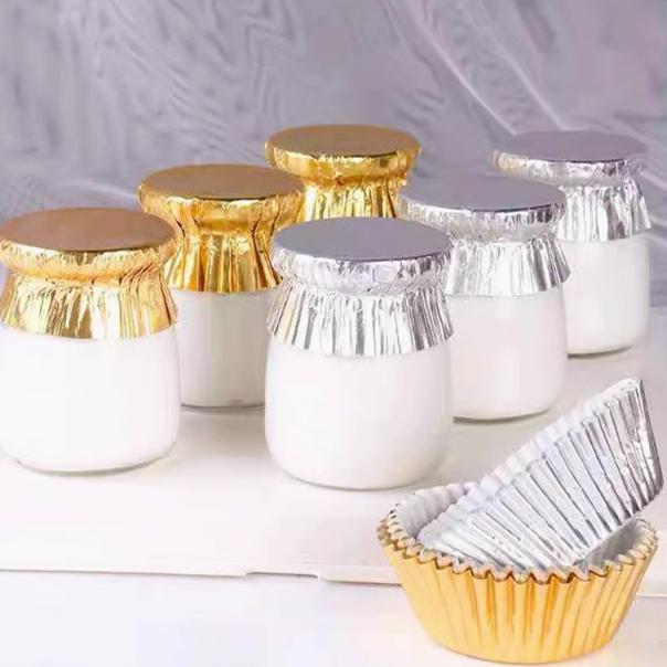 金银色系铝箔布丁瓶盖纸甜品台蛋糕纸托布丁杯装饰封口纸金色银色