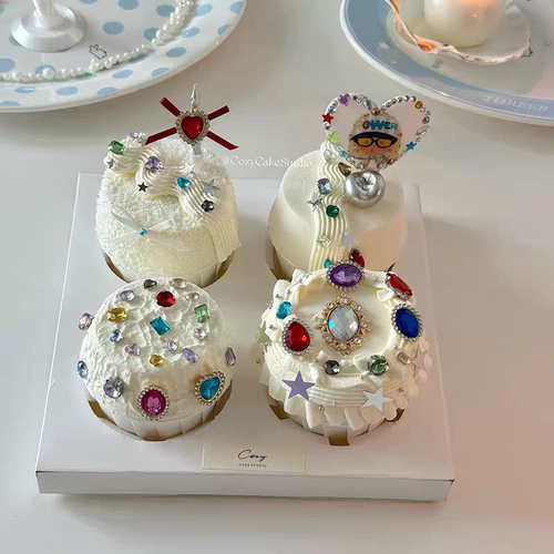 网红彩色水钻装饰纸杯生日甜品台插卡配件复古大宝石钻石蛋糕插件