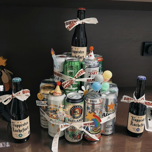 网红啤酒蛋糕DIY装饰材料包 创意生日插件送酒友氛围感拍照道具