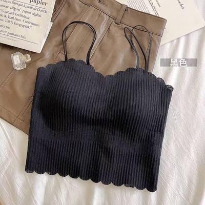 超短抹胸美背吊带背心带胸垫修身