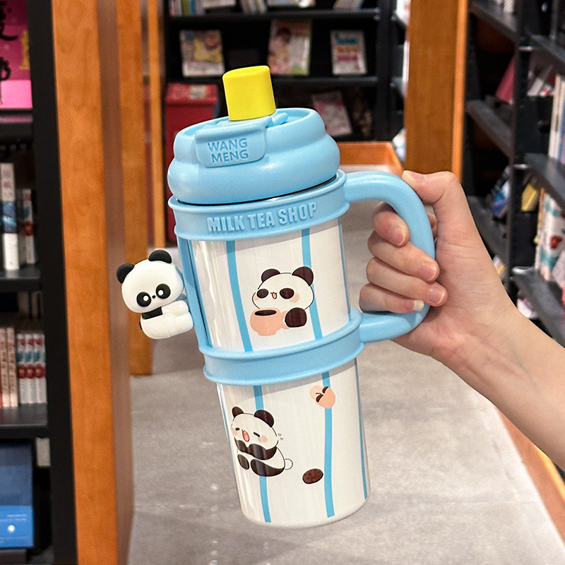 高颜值巨无霸保温杯双饮不锈钢可爱大容量吸管手柄水杯女生冰霸杯