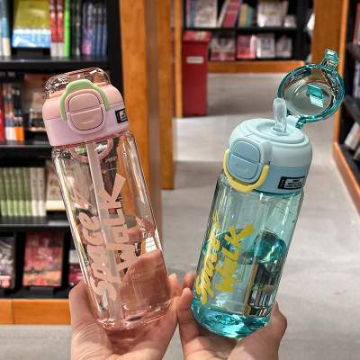 简约清新双色双饮吸管水杯男女学生便携外出随手杯儿童夏季水壶