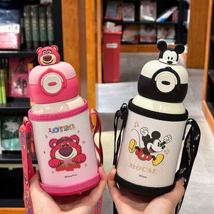 新款卡通水杯儿童不锈钢保温杯双饮学生吸管水壶上学专用幼儿园