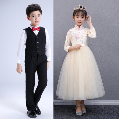 胖东来幼儿园小学生诗歌朗诵大合唱演出服主持班服毕业礼服中长裙