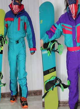 出口欧美连体滑雪服男女单板双板连体滑雪服套装防水防风羽绒内胆