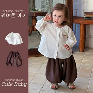 男童春季纯棉白色衬衫上衣儿童束脚长裤男孩百搭灯笼裤男宝宝童装