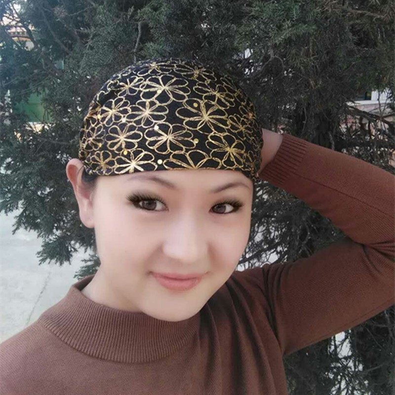 夏季新款帽教盖头回女礼拜帽网纱烫金新款礼拜帽批零家居帽遮白发