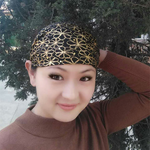 夏季新款帽教盖头回女礼拜帽网纱烫金新款礼拜帽批零家居帽遮白发