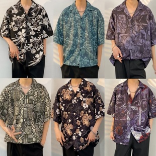 古巴领沙滩休闲帅气百搭衬衣夏季 夏威夷衬衫 复古花衬衫 美式 男短袖