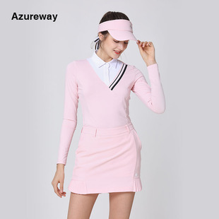 Azureway 春秋高尔夫女装球衣 假两件套 V字显瘦长袖上衣短裙一套