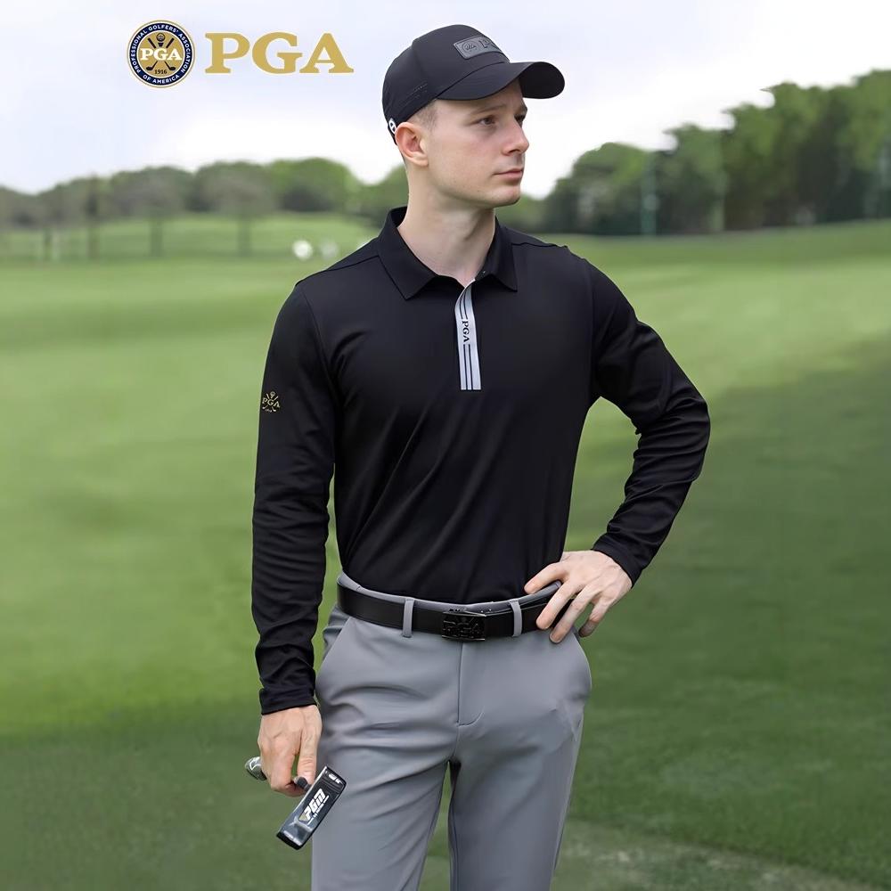 PGA高尔夫男装长袖T恤磨毛绒保暖