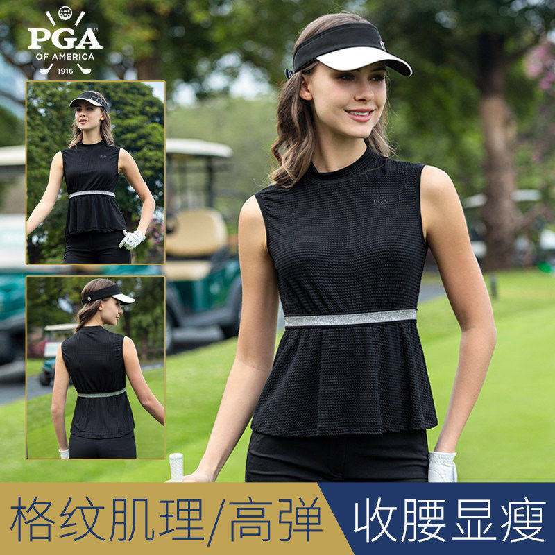 美国PGA高尔夫女装夏季短款无袖背心收腰女士运动上衣服装套装