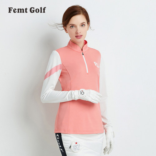 FG新款高尔夫女装衣服春夏长袖T恤个性golf女运动上衣立领修身
