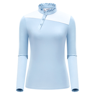 高尔夫球衣女士长袖T恤春秋木耳边领速干弹力运动上衣打底衫两用