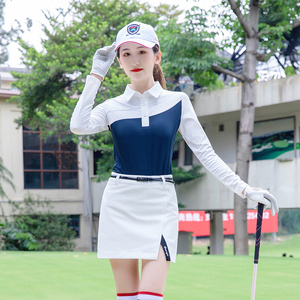 新款高尔夫球服女长袖T恤春夏款速干防晒上衣配短裙套装golf衣服