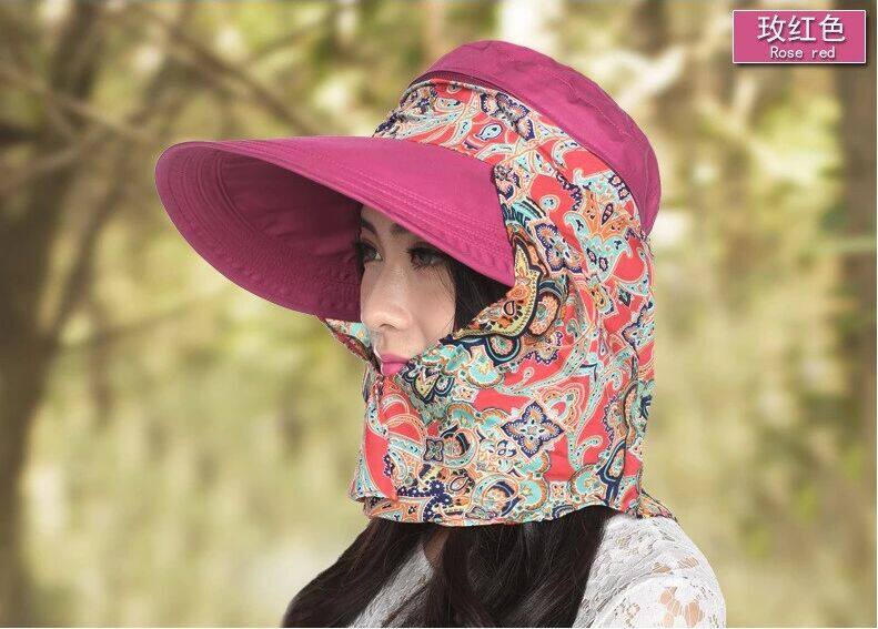 高尔夫球帽女沙滩帽可拆帽帘大沿遮阳帽夏防晒带围脖披风帽