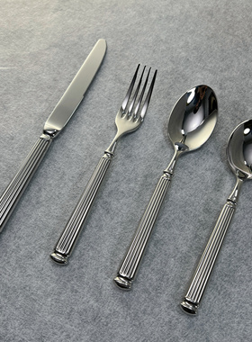 304不锈钢刀叉勺罗马柱柄加厚精致手柄蛋糕甜品高级感西餐餐具