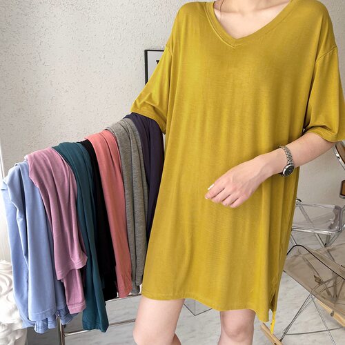 莫代尔连衣裙女夏v领睡裙外穿