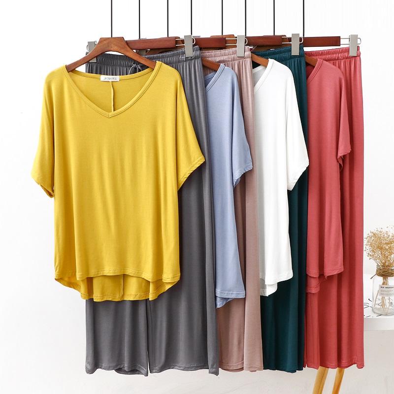 莫代尔宽松可外穿两件套短袖睡衣