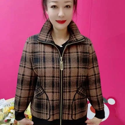 2025新款妈妈装格子外套女春秋新款上衣气质百搭中老年夹克上衣潮