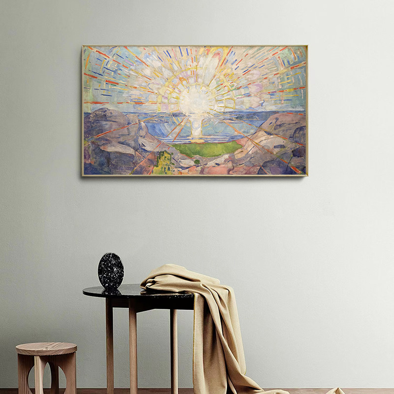 纯手绘临摹蒙克大师《太阳》风景油画现代大气卧室客厅书房装饰画