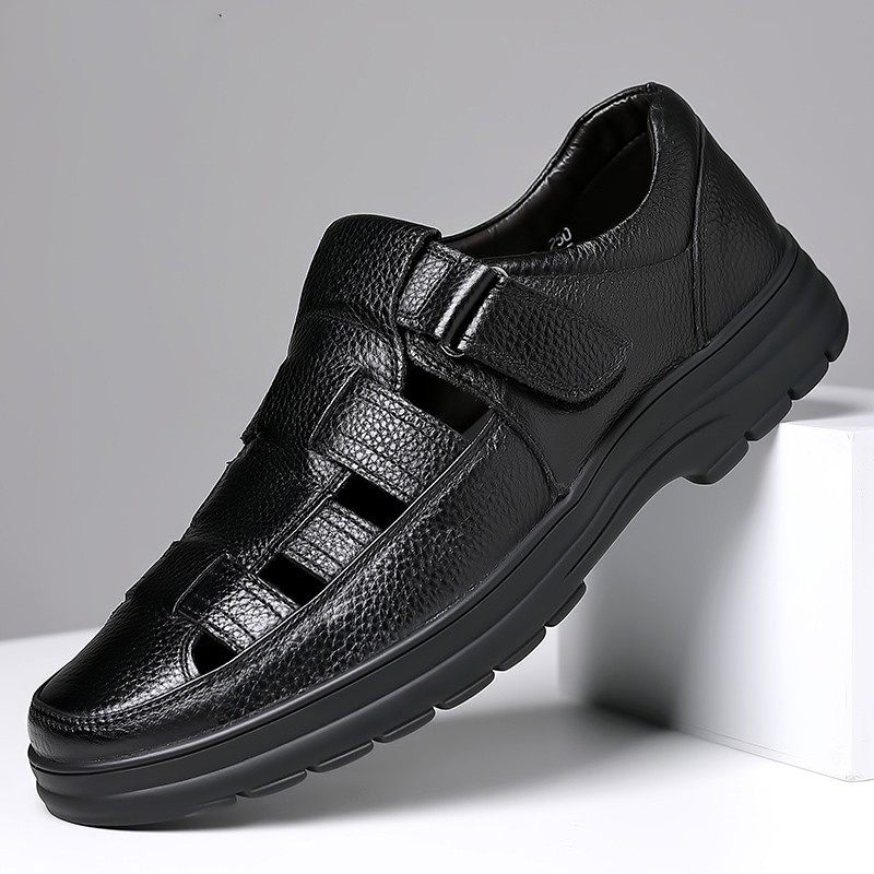 皮鞋男士夏季真皮透气软底防滑皮凉鞋镂空休闲中老年爸爸男鞋,流行男鞋,洞洞鞋,淘宝优惠券,粉丝福利购,淘宝优惠卷