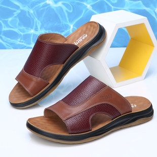 真皮拖鞋男全牛皮夏季外穿软皮软底舒适男凉拖头层牛皮男式皮拖鞋