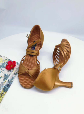 新升级版MG2079国标舞鞋古铜色黑色女拉丁舞鞋