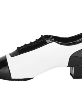 AG男拉丁舞鞋系白色软牛皮拼亮皮漆皮练习专业艺考舞A3018-19