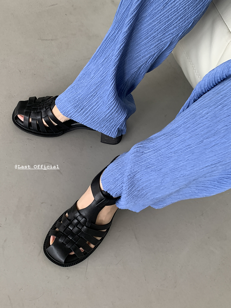 夏季镂空透气编织罗马包头凉鞋