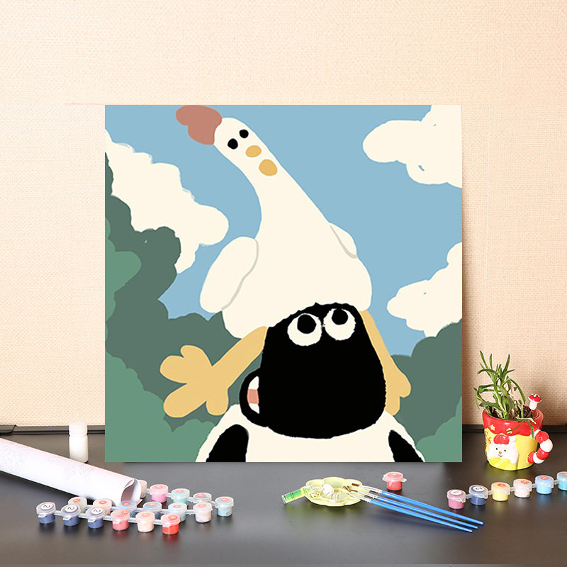 可爱小绵羊儿童小尺寸数字油画diy填充手工丙烯填色装饰油彩画画