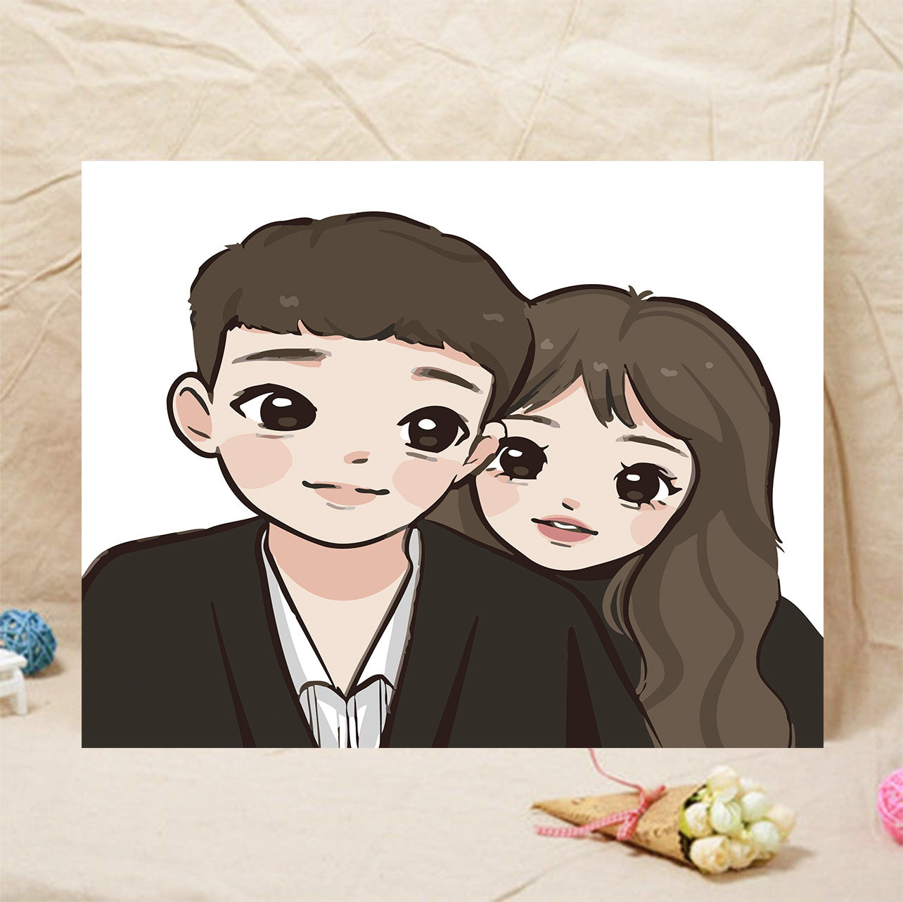 卡通情侣头像数字油画手绘diy简约人物解闷手工填充丙烯油彩画画