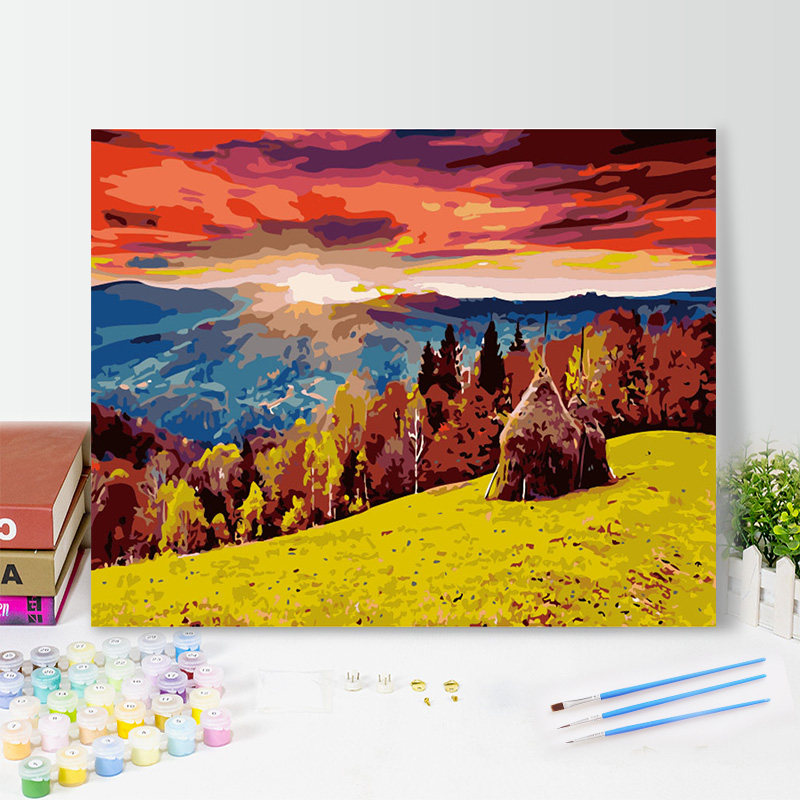 diy数字油画手工填充山林风光自然风景涂色手绘丙烯装饰油彩画画
