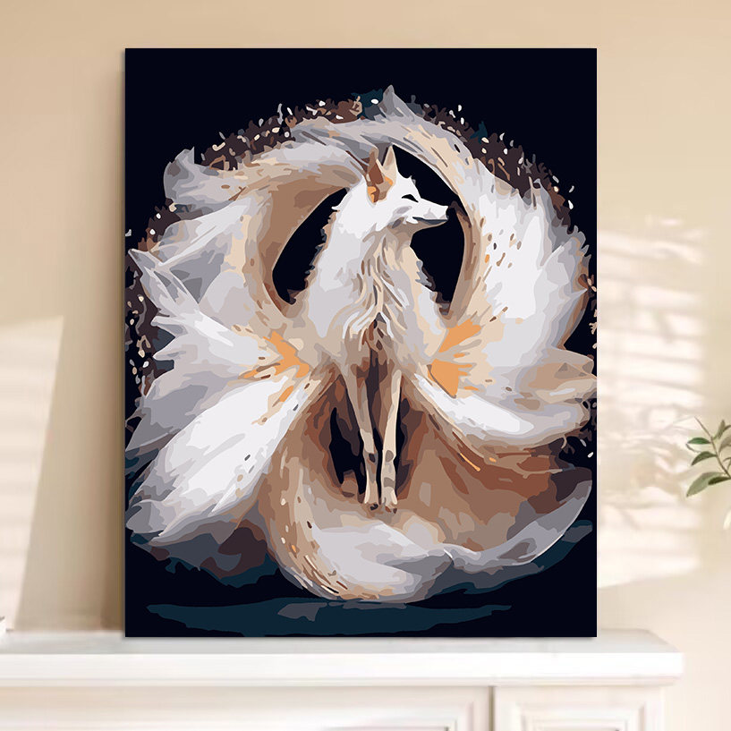 九尾狐妖数字油画手绘diy中式神话涂山狐狸解闷手工填充油彩画画