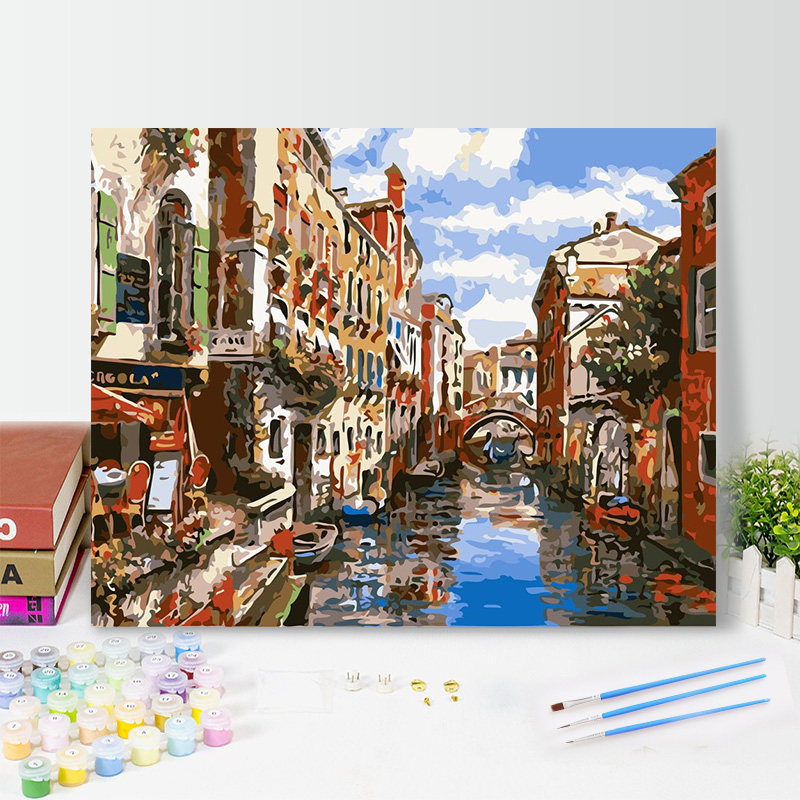 diy数字油画填充海上城市威尼斯手绘填色画手工居家解闷油彩画画