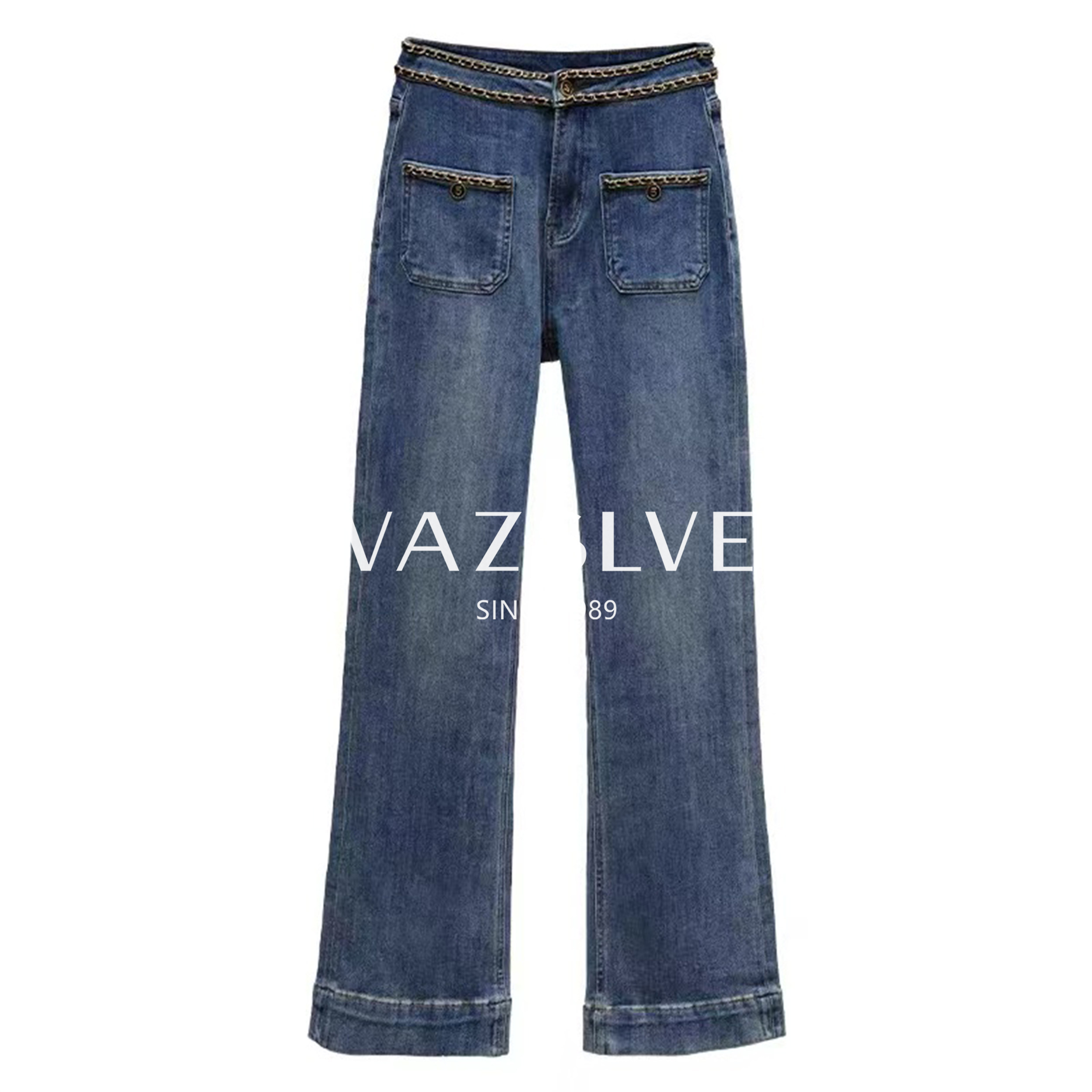 【VAZSLVE/全新奢品】捡漏法式编织链条阔腿显瘦百搭牛仔裤8888 - 实物图