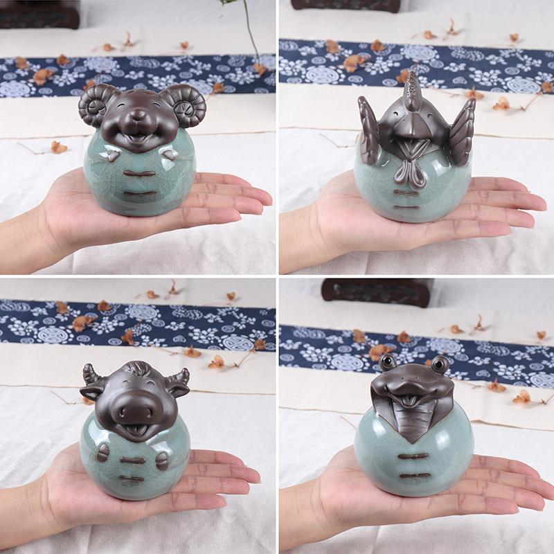 汝窑哥茶玩龙猪猴羊牛猪蛇小茶宠精品摆件紫砂壶创意功夫陶瓷配件