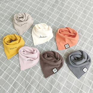 宝宝围脖纯棉纯色秋冬百搭三角巾口水巾围巾男女保暖婴儿潮围嘴