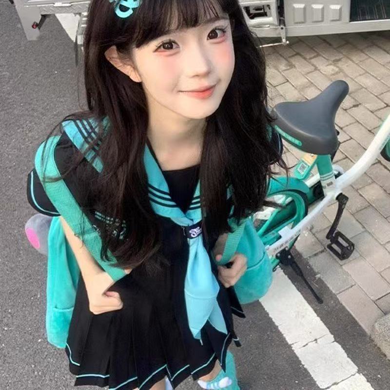 原创jk初音绿青本绘水手服校供感制服日系穿搭正版学院风套装女夏