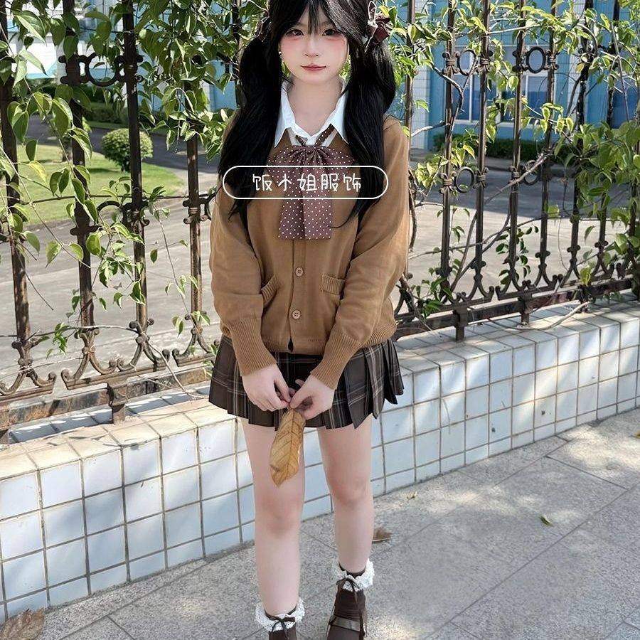 日系JK制服针织衫糖炒栗子配色开衫毛衣外套早秋款百褶裙短裙套装,女装/女士精品,时尚套装,淘宝优惠券,粉丝福利购,淘宝优惠卷
