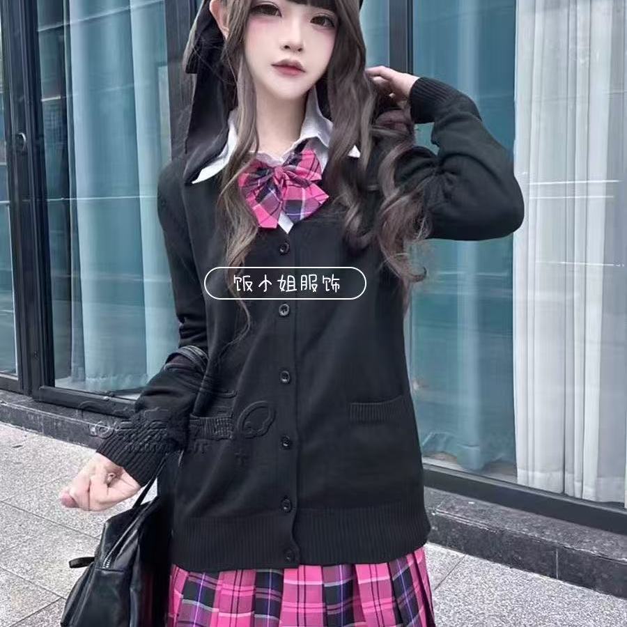 学院风JK制服针织衫毛衣格裙套装