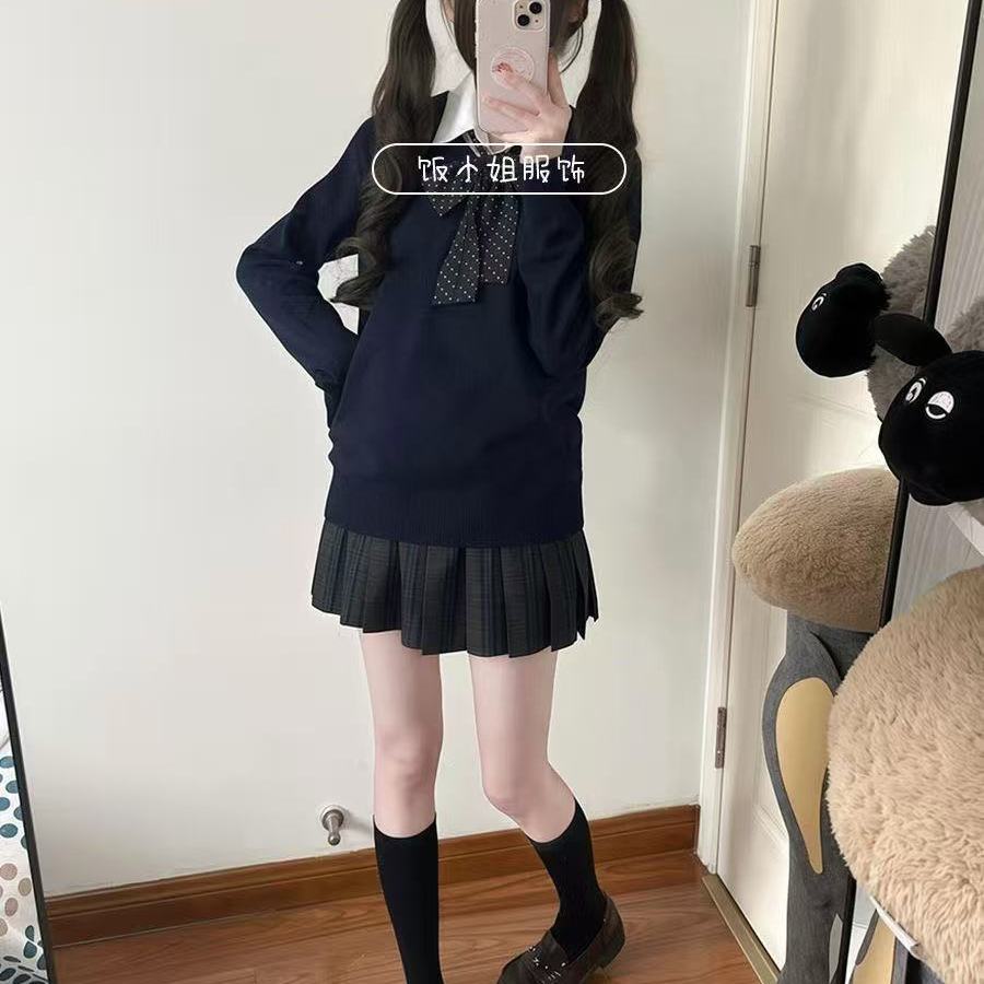 JK制服针织衫毛衣长袖格裙套装