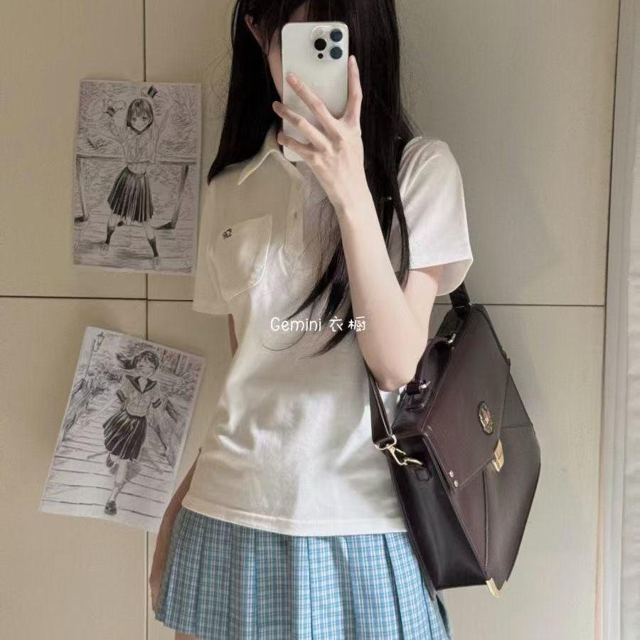新款夏季学院修身plol衫纯色裙套装jk制服纯色衬衫日系百搭短袖女