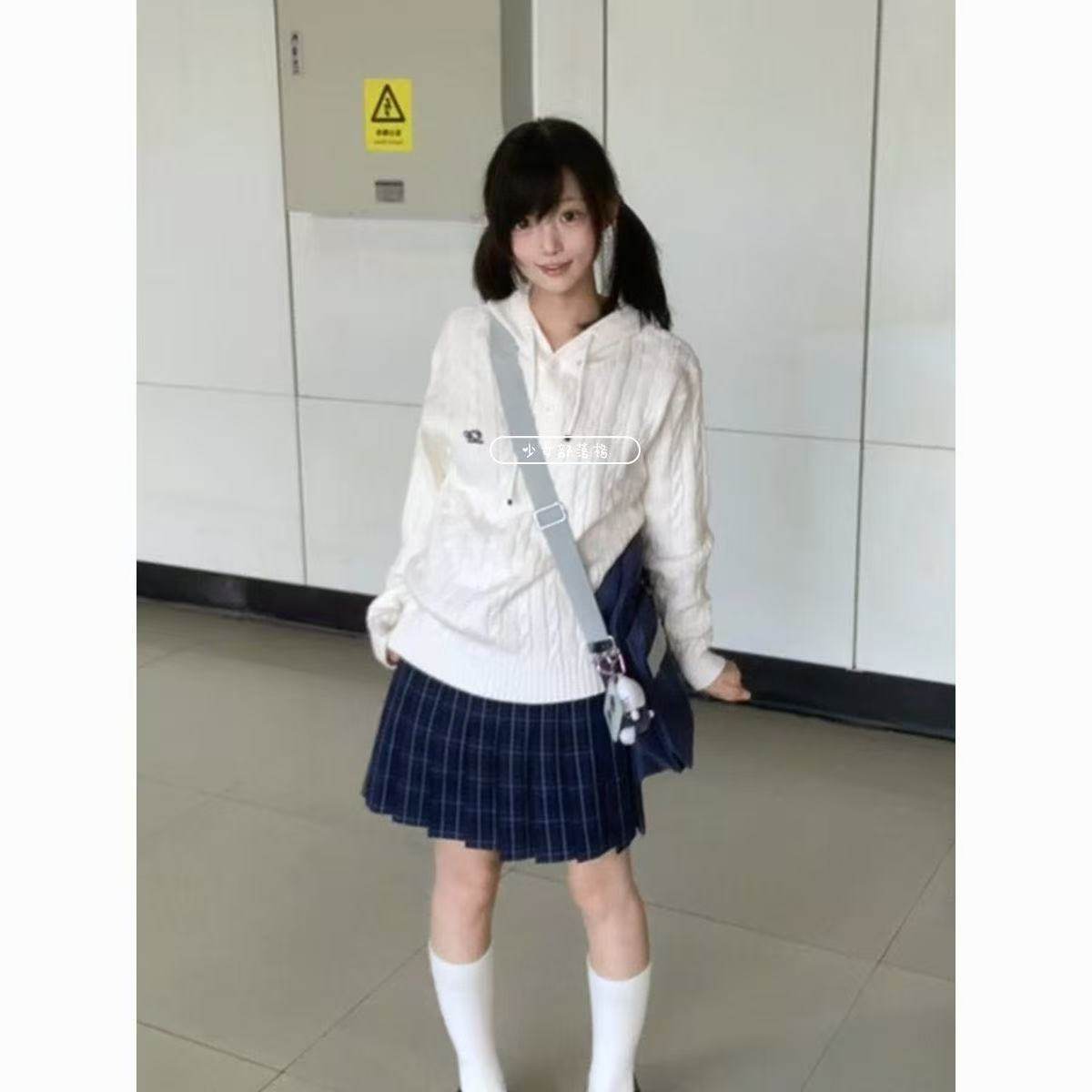 新品韩系甜美麻花连帽针织套头毛衣宽松秋冬慵懒别致小众上衣学院