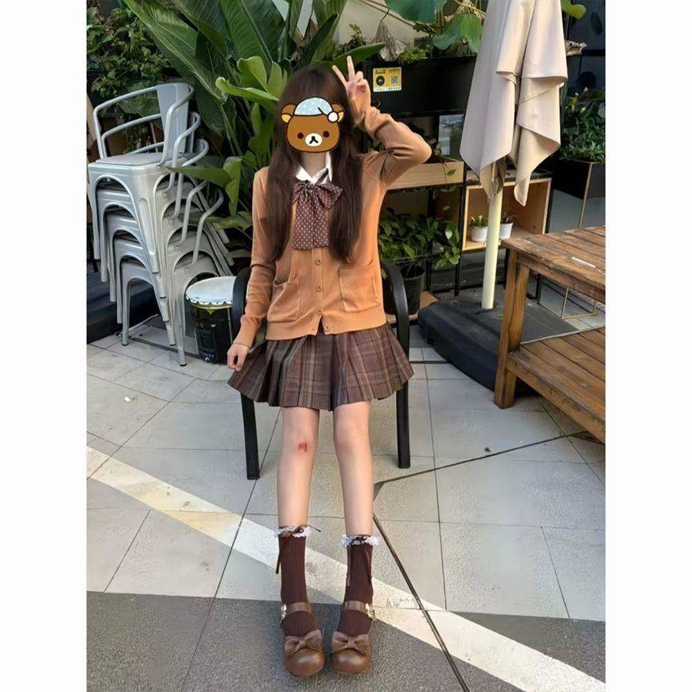 焦糖/日系JK正版制服开衫秋冬套装格裙针织长袖毛衣学院风校软妹
