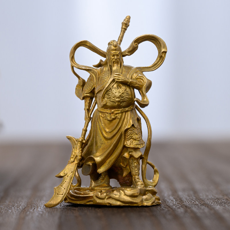 纯铜关公摆件客厅关二爷伽蓝菩萨武财神关羽神像护法公司家居礼物
