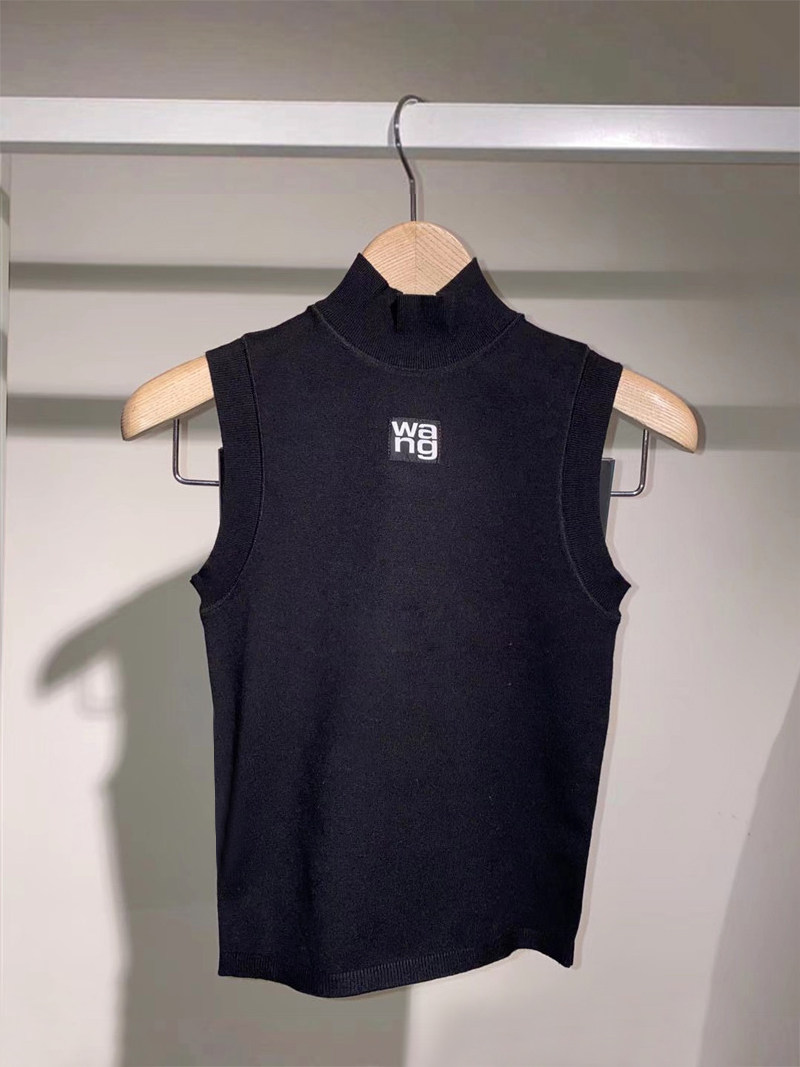 大王半高领无袖背心女胸前wang字母小众修身显瘦针织打底衫上衣潮