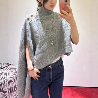 高领土星刺绣斗篷上衣宽松披肩女