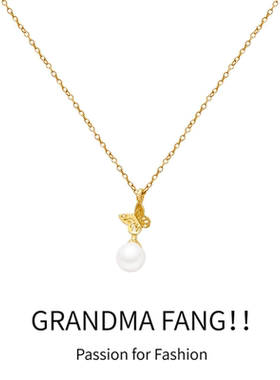 韩系甜美气质蝴蝶钛钢项链女小众高级感简约珍珠吊坠锁骨链颈链潮