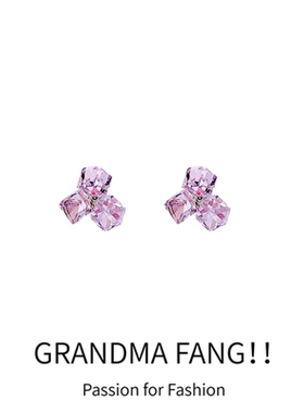 方奶奶S925银针春夏甜美气质紫色水晶耳环轻奢小众高级感耳钉耳饰